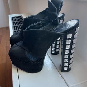 Suede front. Platform heel with stones all over. Worn once. Amazing condition.